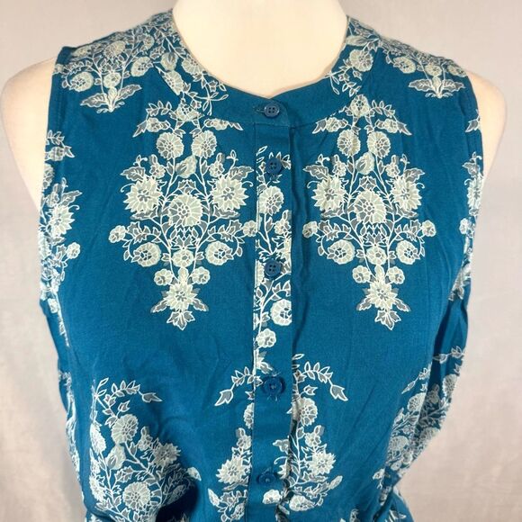 Loft teal blue button front belted shirt dress size large NWT - Picture 2 of 8